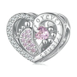 925 Sterling Silver Pink Pet Paw Heart Charm Bead