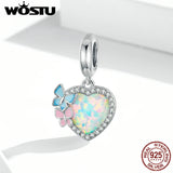 925 Silver Opal Butterfly Charms Beads Necklace Bracelet Gift