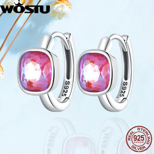 925 Sterling Silver Big Rainbow Crystal Hoop Earrings
