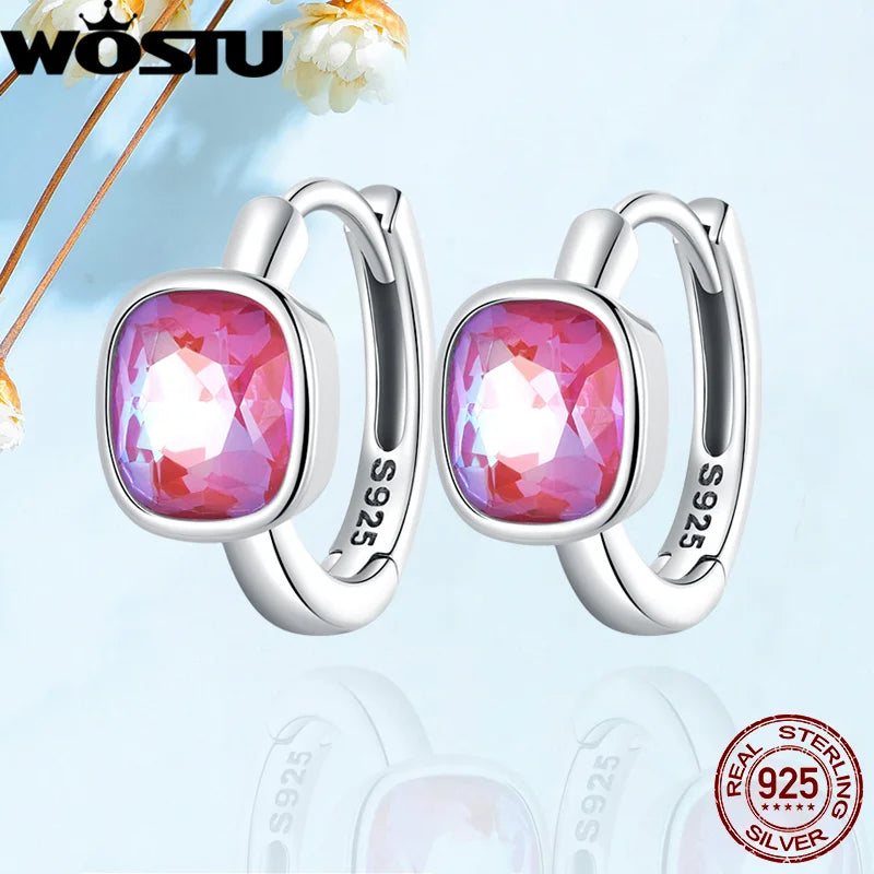 925 Sterling Silver Big Rainbow Crystal Hoop Earrings
