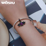 925 Silver Bat Spider Charm Bead Glass Bracelet Jewelry Halloween
