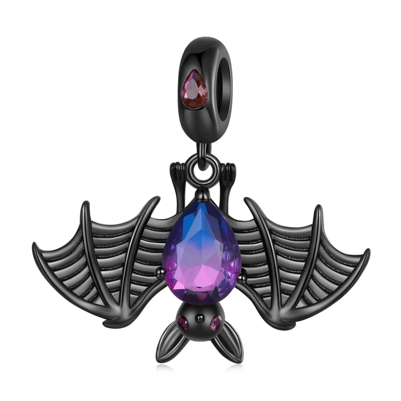 925 Silver Bat Spider Charm Bead Glass Bracelet Jewelry Halloween