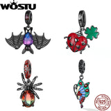 925 Silver Bat Spider Charm Bead Glass Bracelet Jewelry Halloween