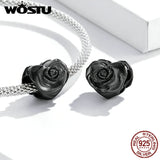925 Silver Rose Flower Heart Beads For Bracelet DIY Bangle
