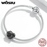 925 Silver Rose Flower Heart Beads For Bracelet DIY Bangle