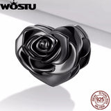 925 Silver Rose Flower Heart Beads For Bracelet DIY Bangle