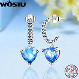 925 Silver Heart CZ Dangle Earrings Cuban Chain Ear Studs Punk Party Jewelry