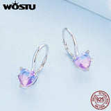 925 Silver Purple Rainbow Heart Hoop Earrings Romantic Year Jewelry Gift