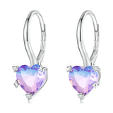 925 Silver Purple Rainbow Heart Hoop Earrings Romantic Year Jewelry Gift