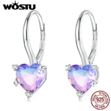 925 Silver Purple Rainbow Heart Hoop Earrings Romantic Year Jewelry Gift