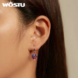 925 Silver Purple Rainbow Heart Hoop Earrings Romantic Year Jewelry Gift