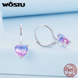 925 Silver Purple Rainbow Heart Hoop Earrings Romantic Year Jewelry Gift