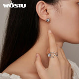 925 Silver Zircon Eye Cat Stud Earrings Birthday Gift