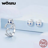 925 Silver Zircon Eye Cat Stud Earrings Birthday Gift