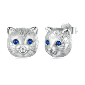 925 Silver Zircon Eye Cat Stud Earrings Birthday Gift