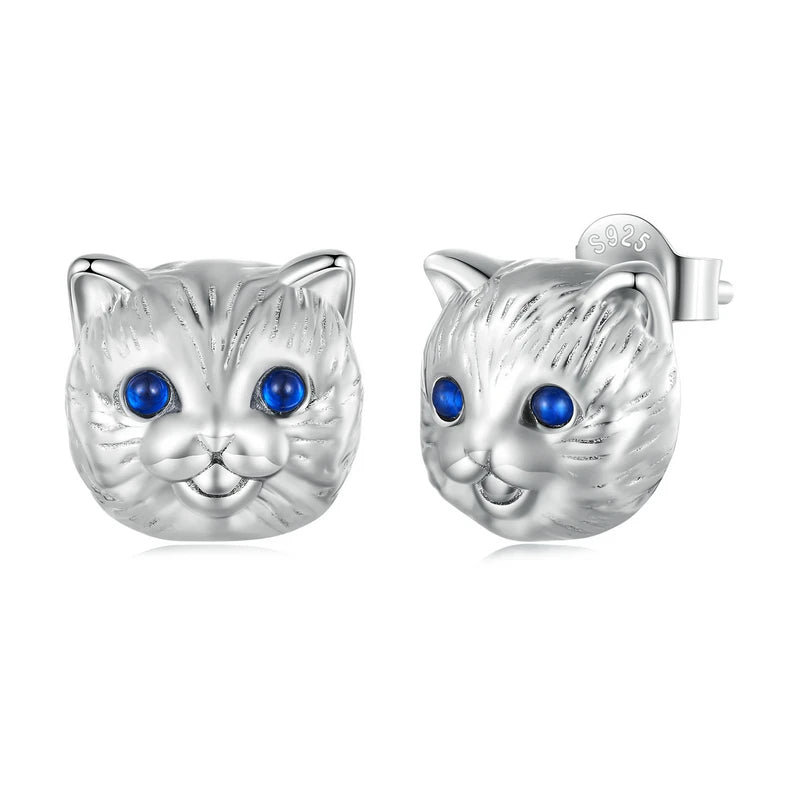 925 Silver Zircon Eye Cat Stud Earrings Birthday Gift