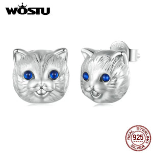 925 Silver Zircon Eye Cat Stud Earrings Birthday Gift