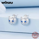 925 Silver Zircon Eye Cat Stud Earrings Birthday Gift