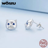 925 Silver Zircon Eye Cat Stud Earrings Birthday Gift