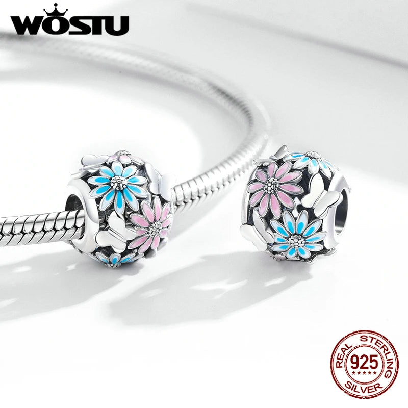 925 Silver Daisy Charm Enamel Pendant for DIY Jewelry