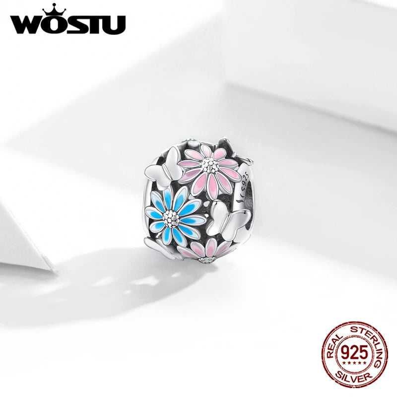 925 Silver Daisy Charm Enamel Pendant for DIY Jewelry