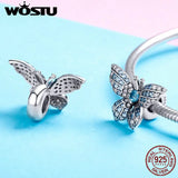 925 Sterling Silver Butterfly Charm Zircon Beads Bracelet Pendant