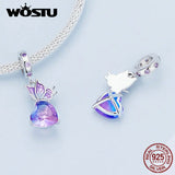 925 Silver Butterfly Hanging Bead with Purple Glass for Women