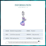 925 Silver Butterfly Hanging Bead with Purple Glass for Women