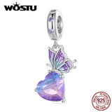 925 Silver Butterfly Hanging Bead with Purple Glass for Women