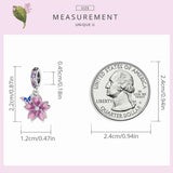 925 Silver Butterfly Pink Purple Flower Charm Bead Pendant