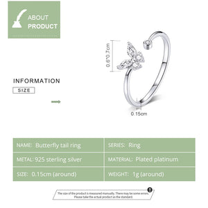 925 Silver Butterfly Tail Ring Adjustable for Women CTR178