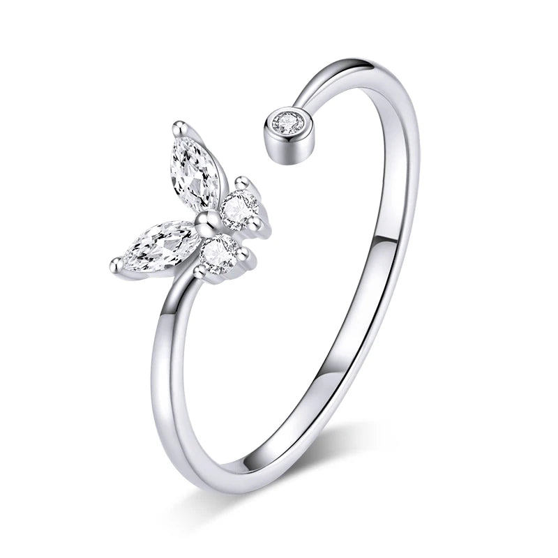925 Silver Butterfly Tail Ring Adjustable Rings for Women