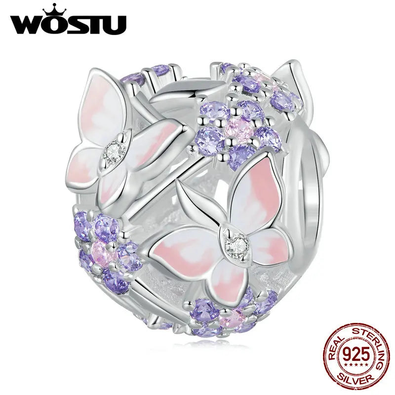 925 Silver Butterfly Zircon Bead Charm for Women