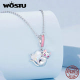 925 Sterling Silver Cat Hanging Bead with Heart-Shaped Pink Glass