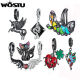 925 Sterling Silver Chameleon Beads Angel Wings Safety Chain Charm