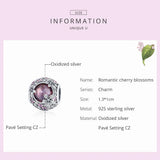 925 Silver Cherry Blossoms Bead Pendant for DIY Jewelry