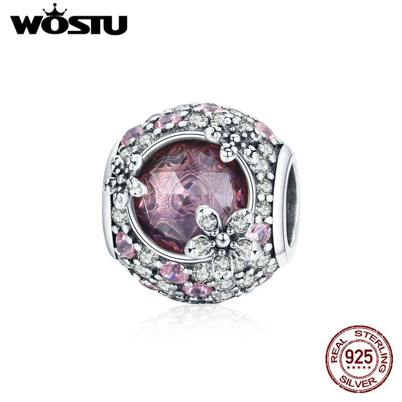925 Silver Cherry Blossoms Bead Pendant for DIY Jewelry
