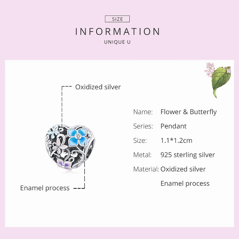 925 Charm Flower Butterfly Bead Pendant DIY Jewelry