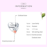 925 Silver Heart Charm Bead Love Family Pendant DIY Jewelry