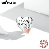 925 Silver Heart Charm Bead Love Family Pendant DIY Jewelry