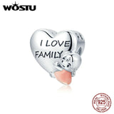 925 Silver Heart Charm Bead Love Family Pendant DIY Jewelry