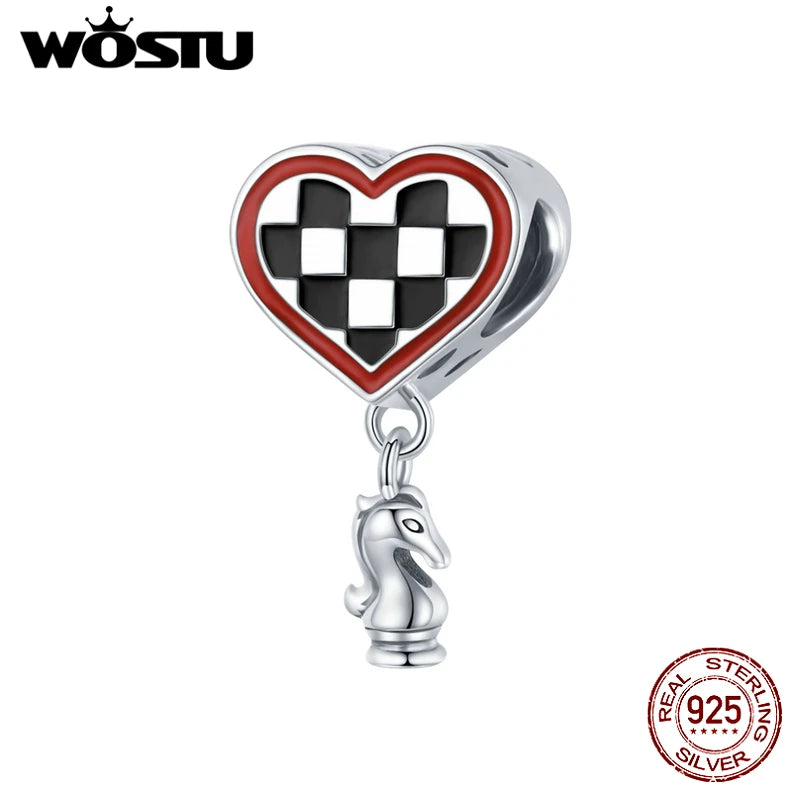 925 Silver Heart Chess Pendant for Jewelry Making