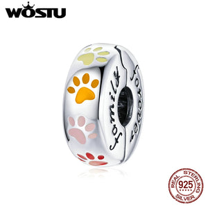 Sterling Silver Paw Bead Charm with Rainbow Clip Pendant