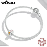 Sterling Silver Paw Bead Charm with Rainbow Clip Pendant