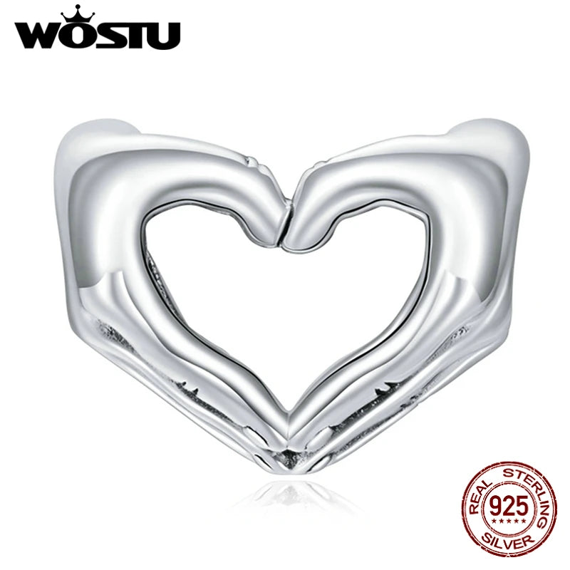 925 Silver Love Hand Bead Heart Pendant for Bracelet Necklace CTC498