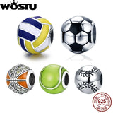 925 Sterling Silver Charm Tennis Ball Volleyball Football Bead Pendant