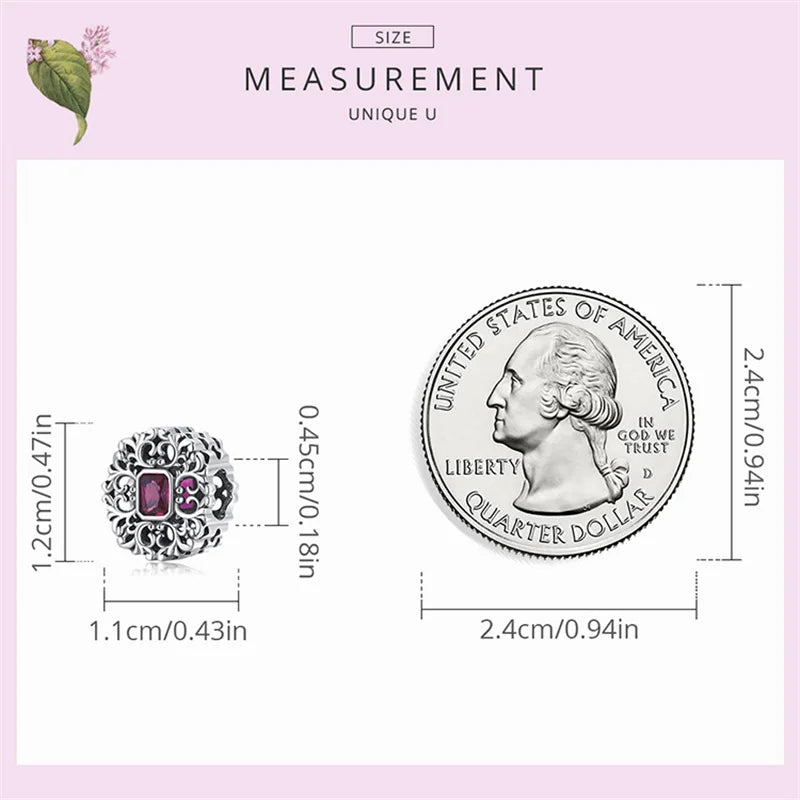 925 Silver Charm Bead Vintage Pattern Zircon Bracelet DIY