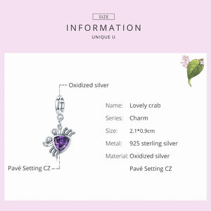 925 Silver Crab Bead Purple Pendant Jewelry