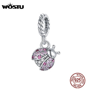 925 Silver Pink Ladybug Charm Pendant for Bracelet