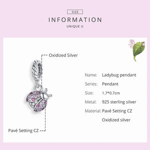 925 Silver Pink Ladybug Charm Pendant for Bracelet